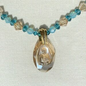 Swarovski Crystals and Buddha Pendant with Gold Plated Clasp and Chain Necklace